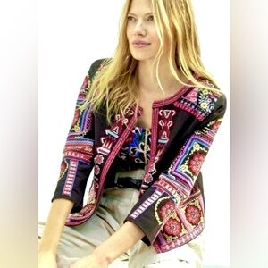Anthropologie 100% Cotton Abstract Embroidered Button-Less Jacket Size S NWT
